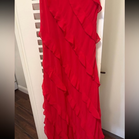 Red One-Shoulder Ruffle Gown - Picture 3 of 4